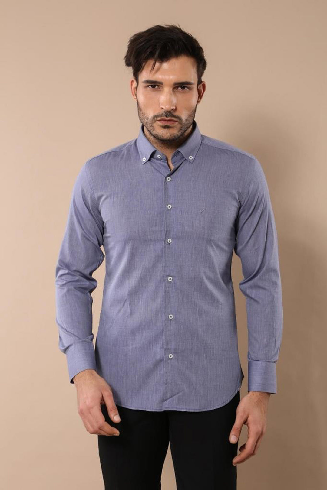 Camisa de lino azul lisa para hombre | wess