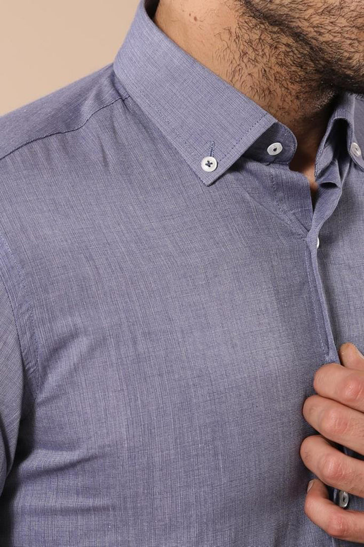 Camisa de lino azul lisa para hombre | wess
