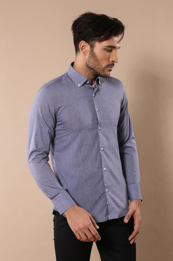 Camisa de lino azul lisa para hombre | wess