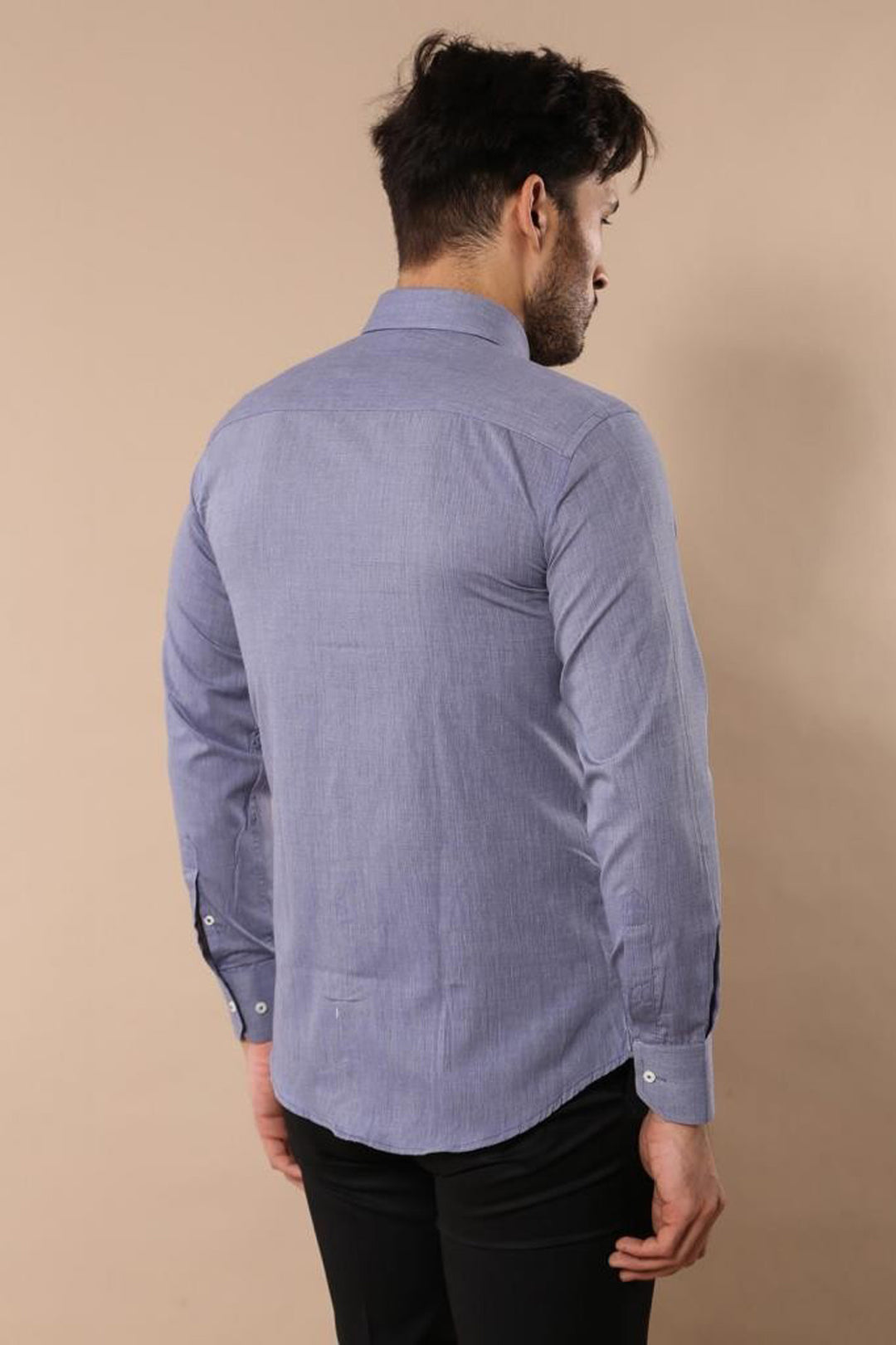 Camisa de lino azul lisa para hombre | wess