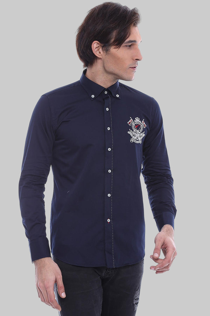 Emblemed Long Sleeve Navy Blue Shirt - Wessi