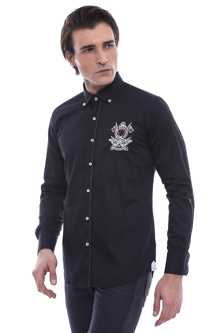 Emblemed Long Sleeve Navy Blue Shirt - Wessi
