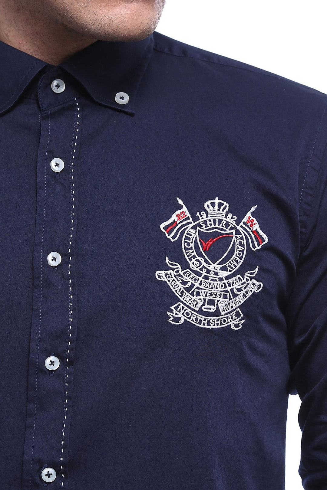 Emblemed Long Sleeve Navy Blue Shirt - Wessi