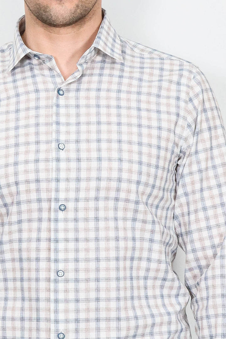 Cream Slim Fit Check Men's Shirt - Wessi