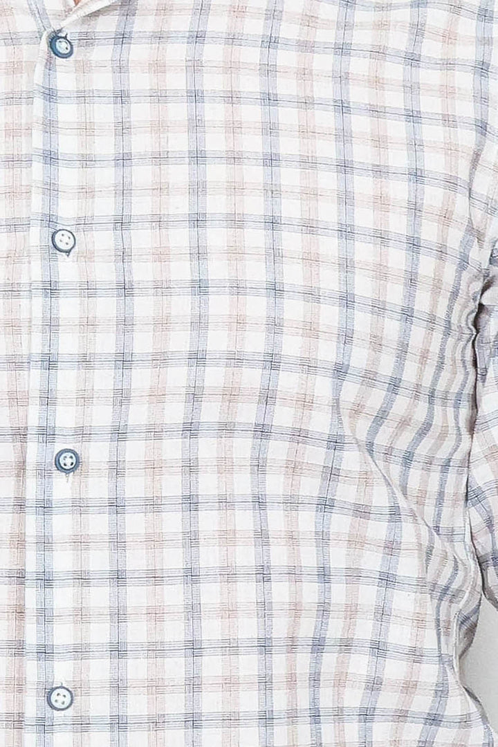 Cream Slim Fit Check Men's Shirt - Wessi