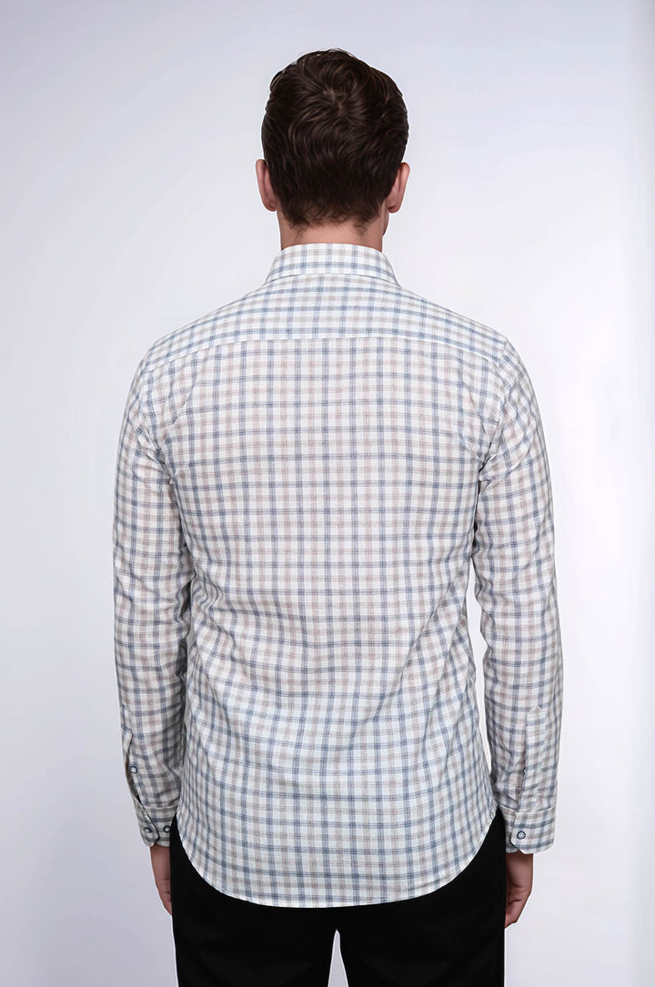 Cream Slim Fit Check Men's Shirt - Wessi