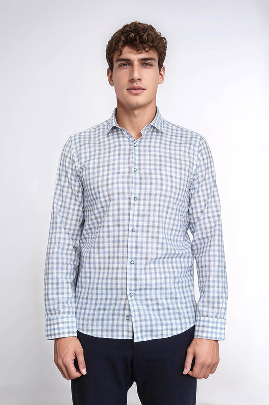 Camisa de cuadros azul de corte ajustado - Wessi