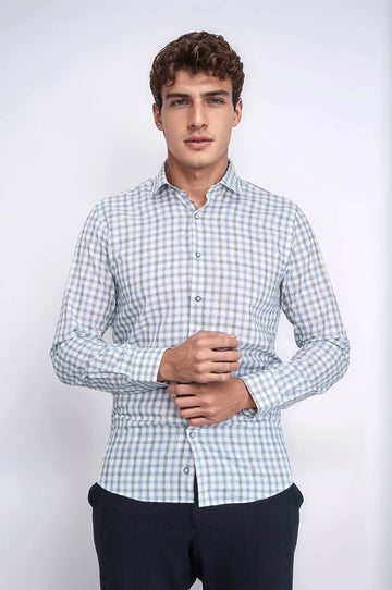 Camisa de cuadros azul de corte ajustado - Wessi