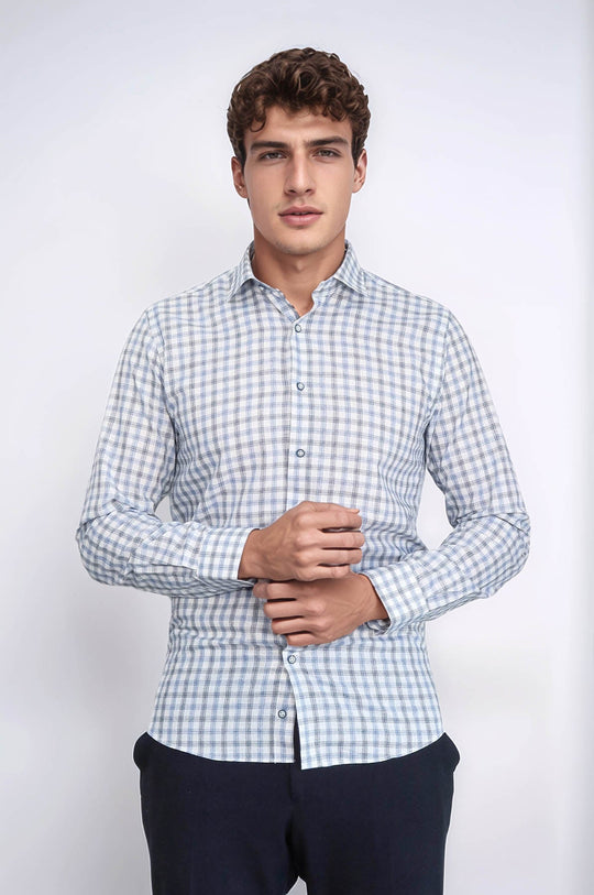 Camisa de cuadros azul de corte ajustado - Wessi