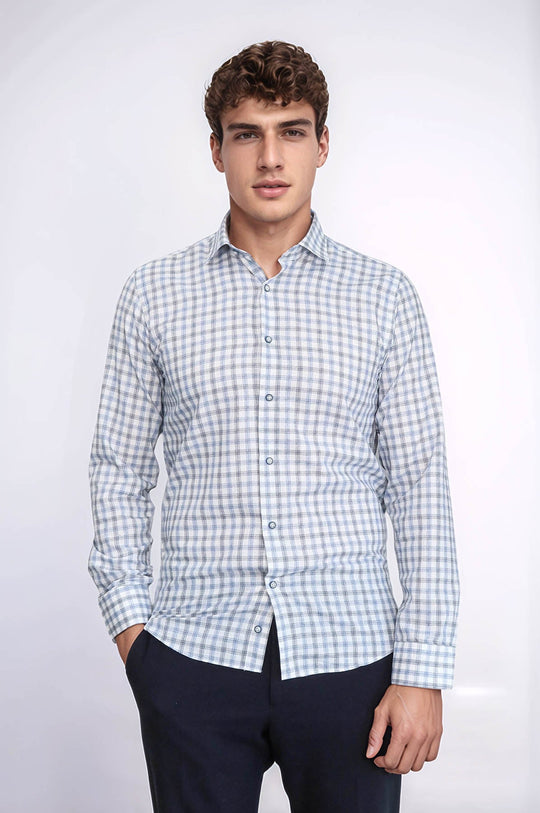 Camisa de cuadros azul de corte ajustado - Wessi