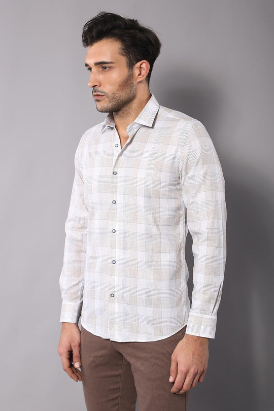 Camisa beige de cuadros de corte entallado - Wessi