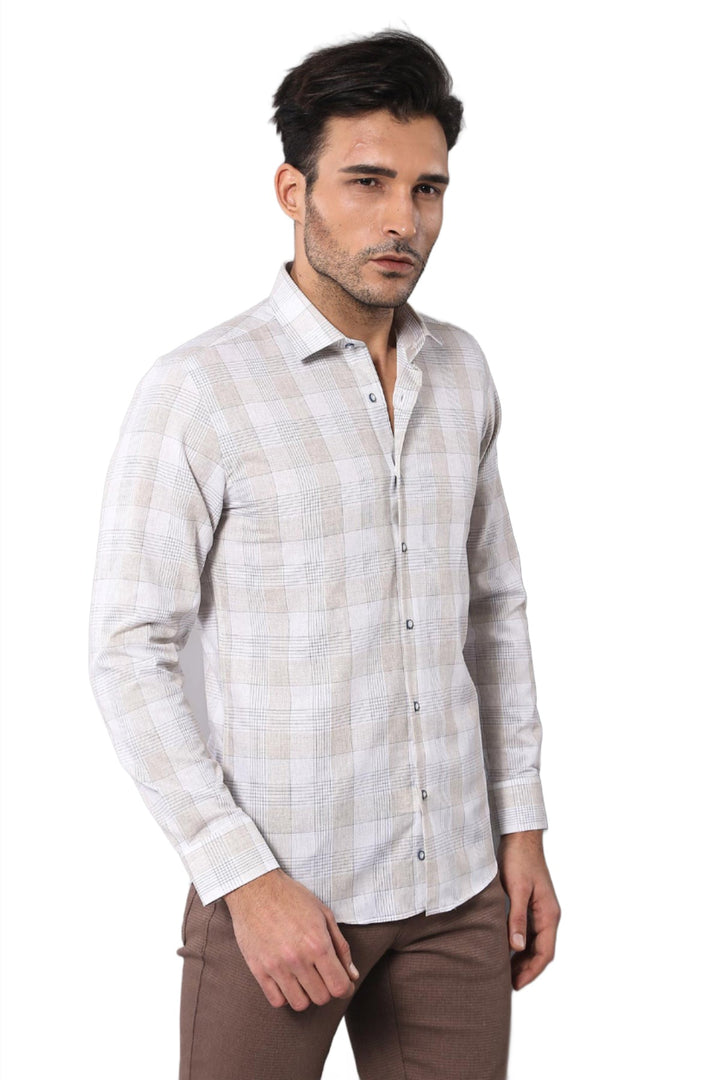 Slim Fit Checked Beige Shirt - Wessi