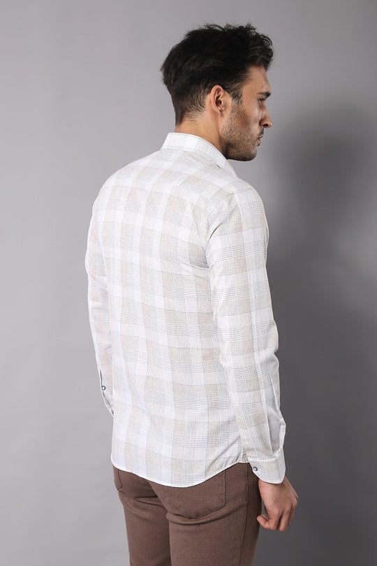 Camisa beige de cuadros de corte entallado - Wessi