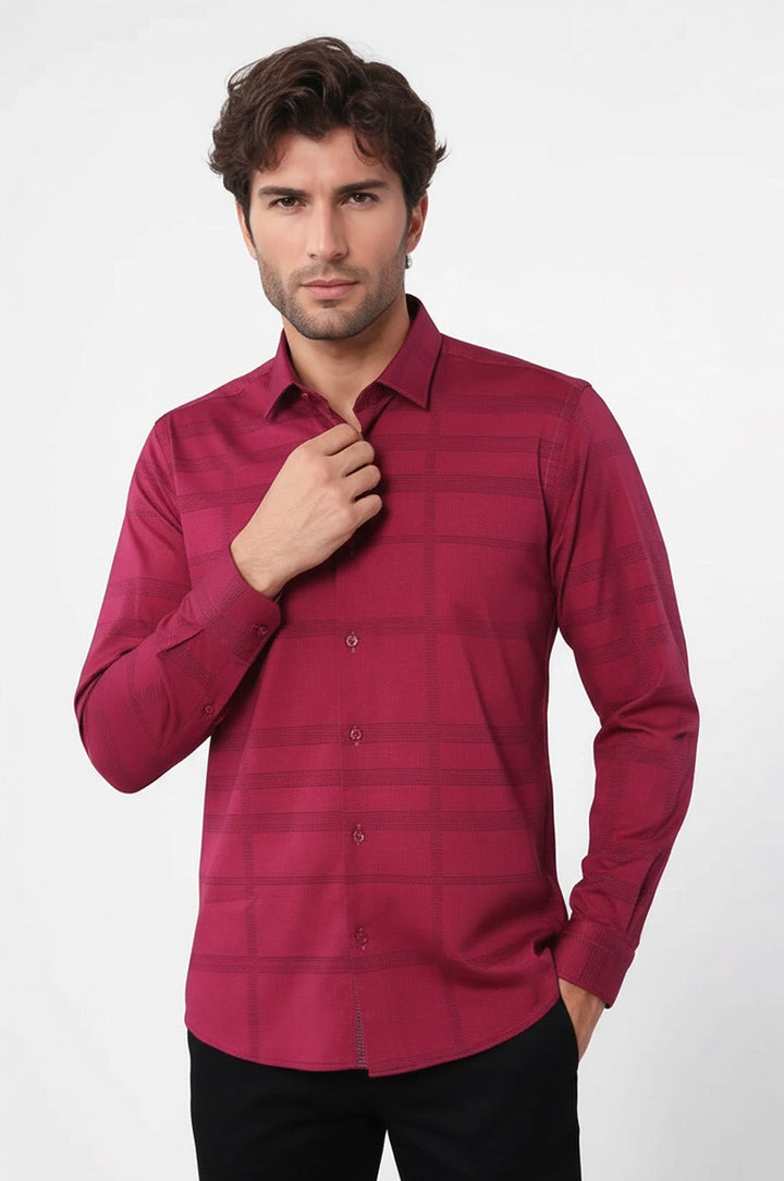 Patterned Striped Burgundy Shirt-Wessi