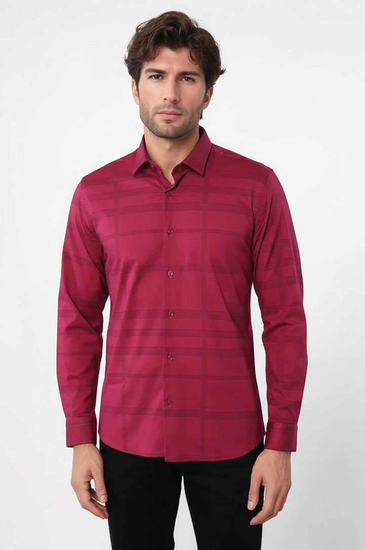Patterned Striped Burgundy Shirt-Wessi