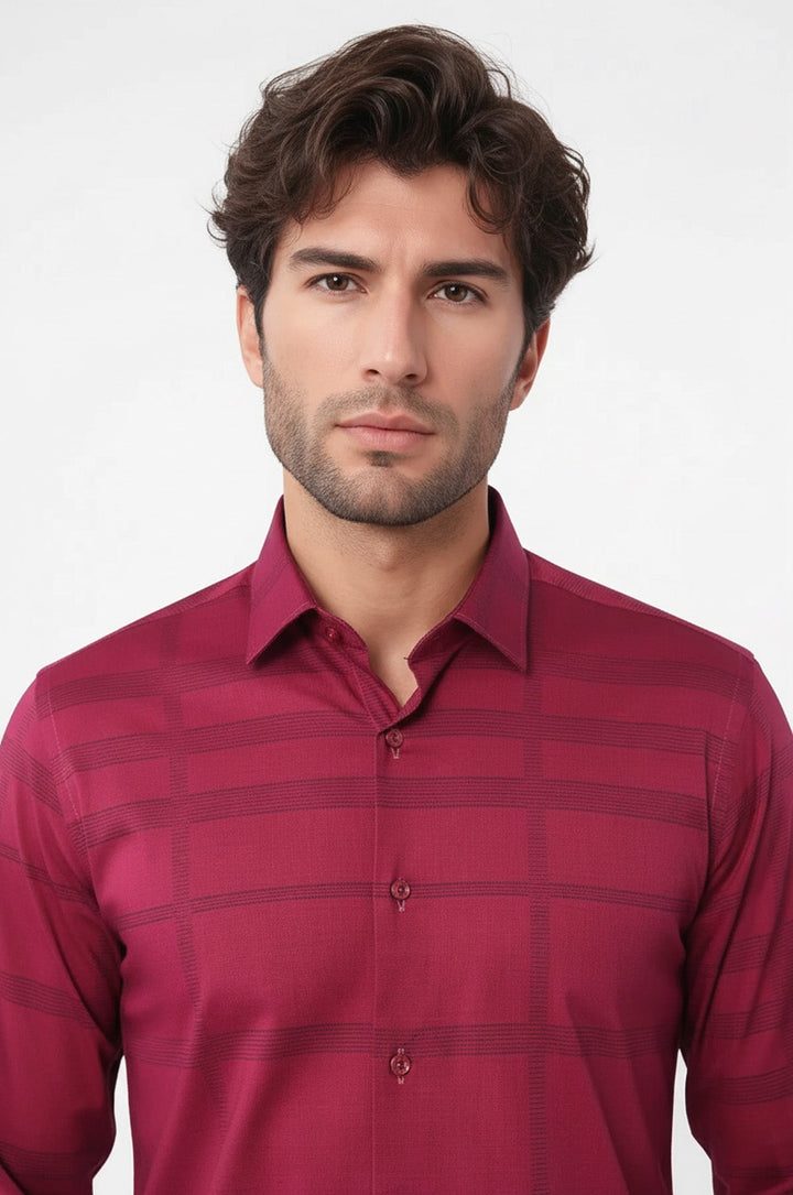 Patterned Striped Burgundy Shirt-Wessi