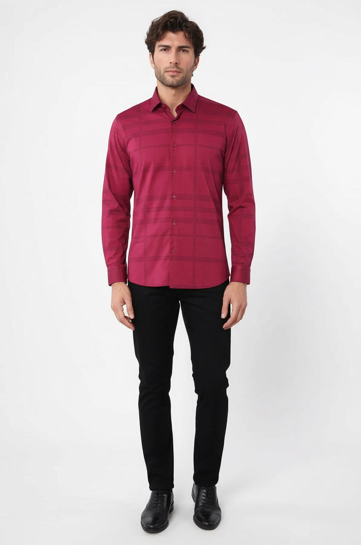 Patterned Striped Burgundy Shirt-Wessi