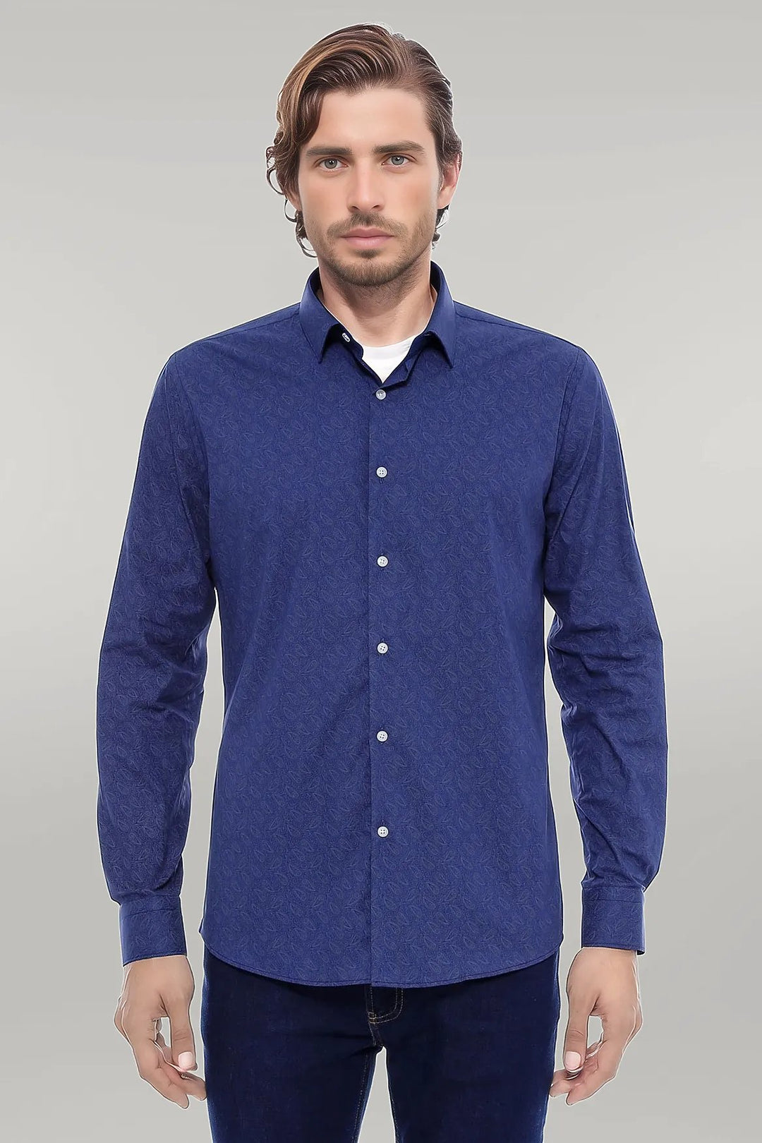 Chemise Bleu Marine Coupe Slim à Motifs Floraux - Wessi