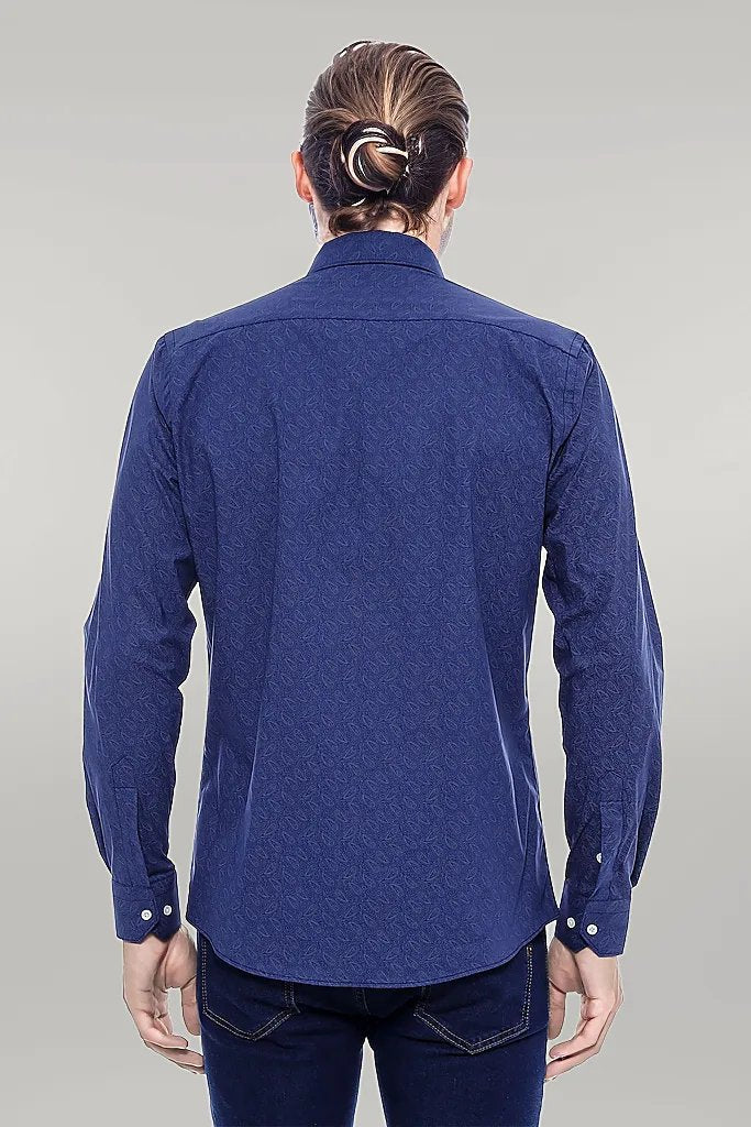 Chemise Bleu Marine Coupe Slim à Motifs Floraux - Wessi
