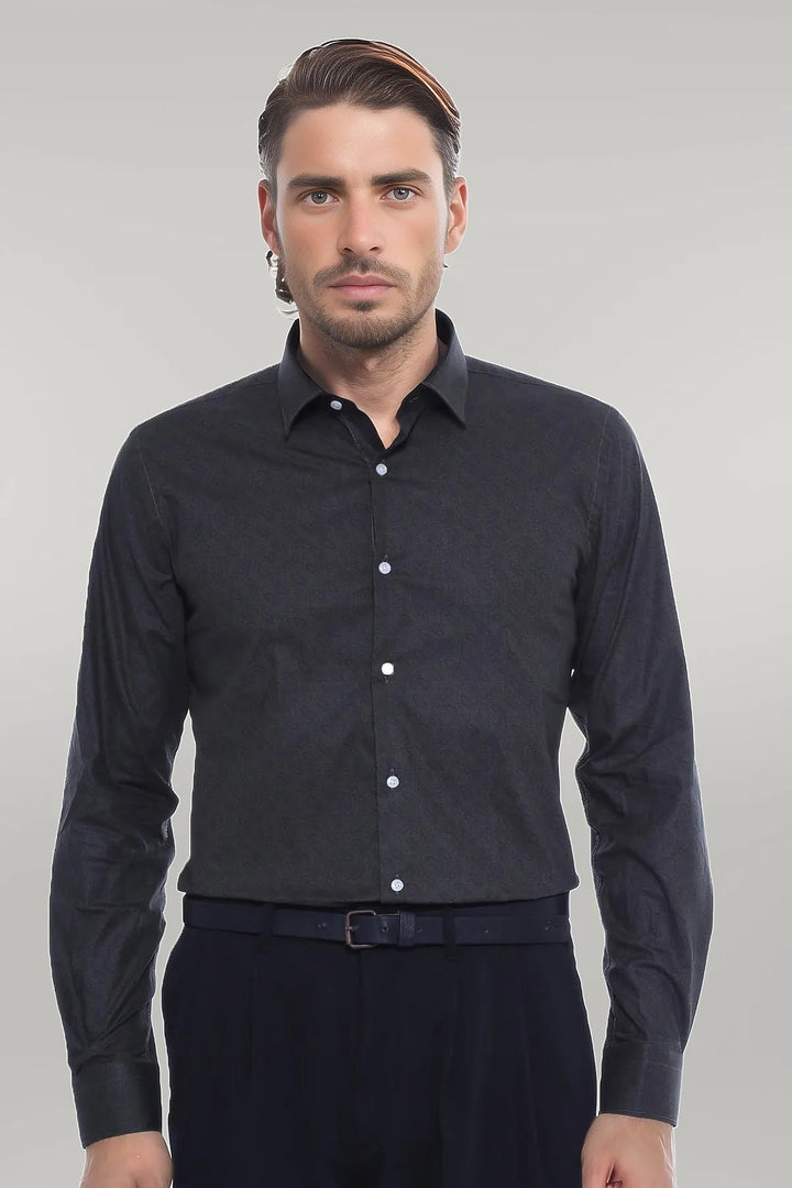 Green Self Patterned Slimfit Shirt - Wessi