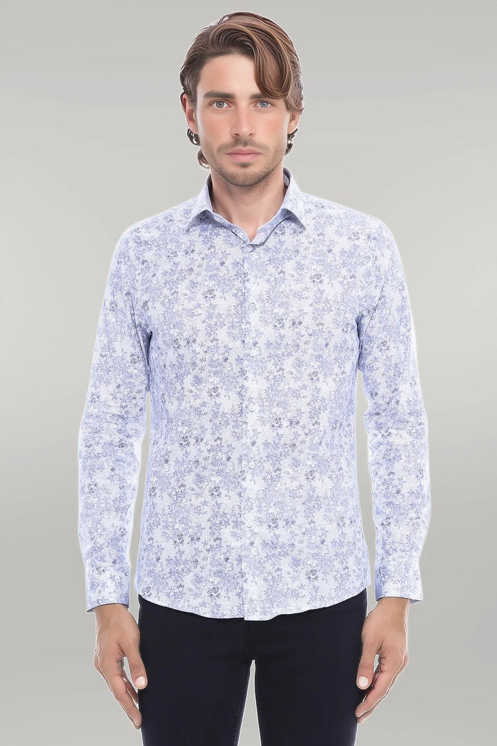 Grey Flower Patterned Slim Fit Shirt | Wessi