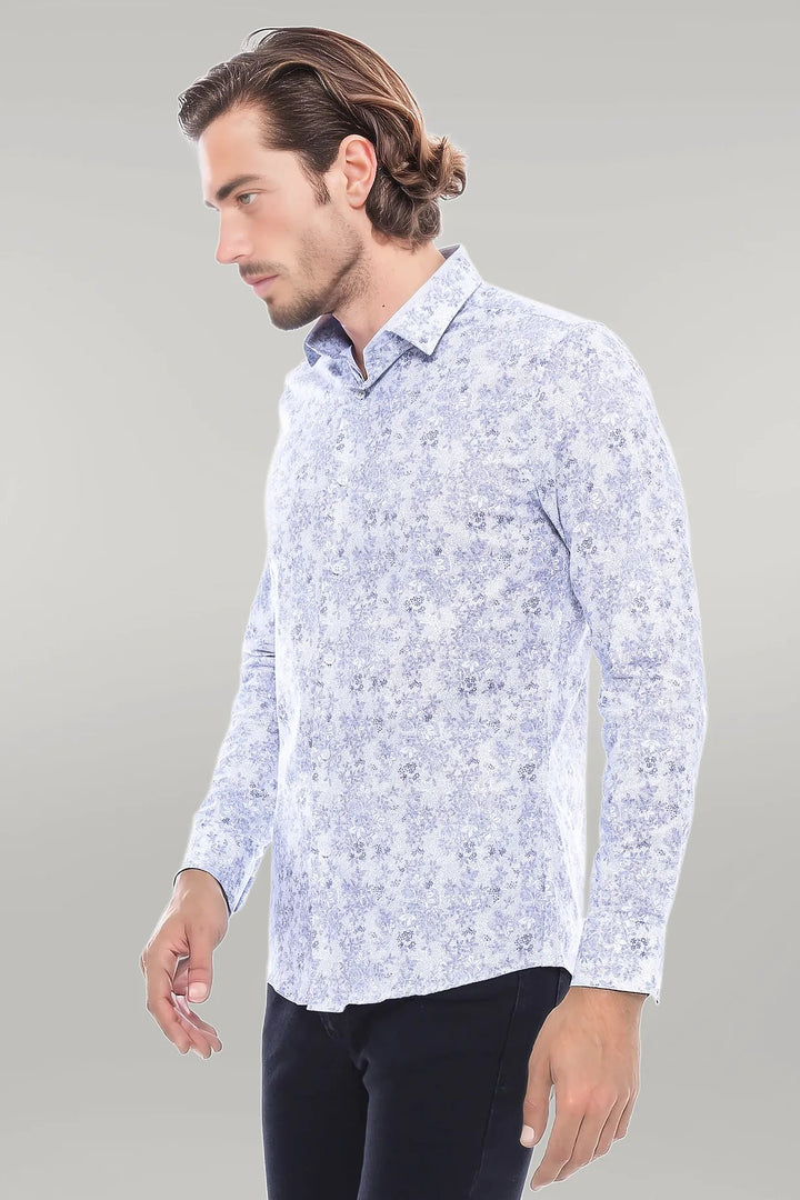 Grey Flower Patterned Slim Fit Shirt | Wessi