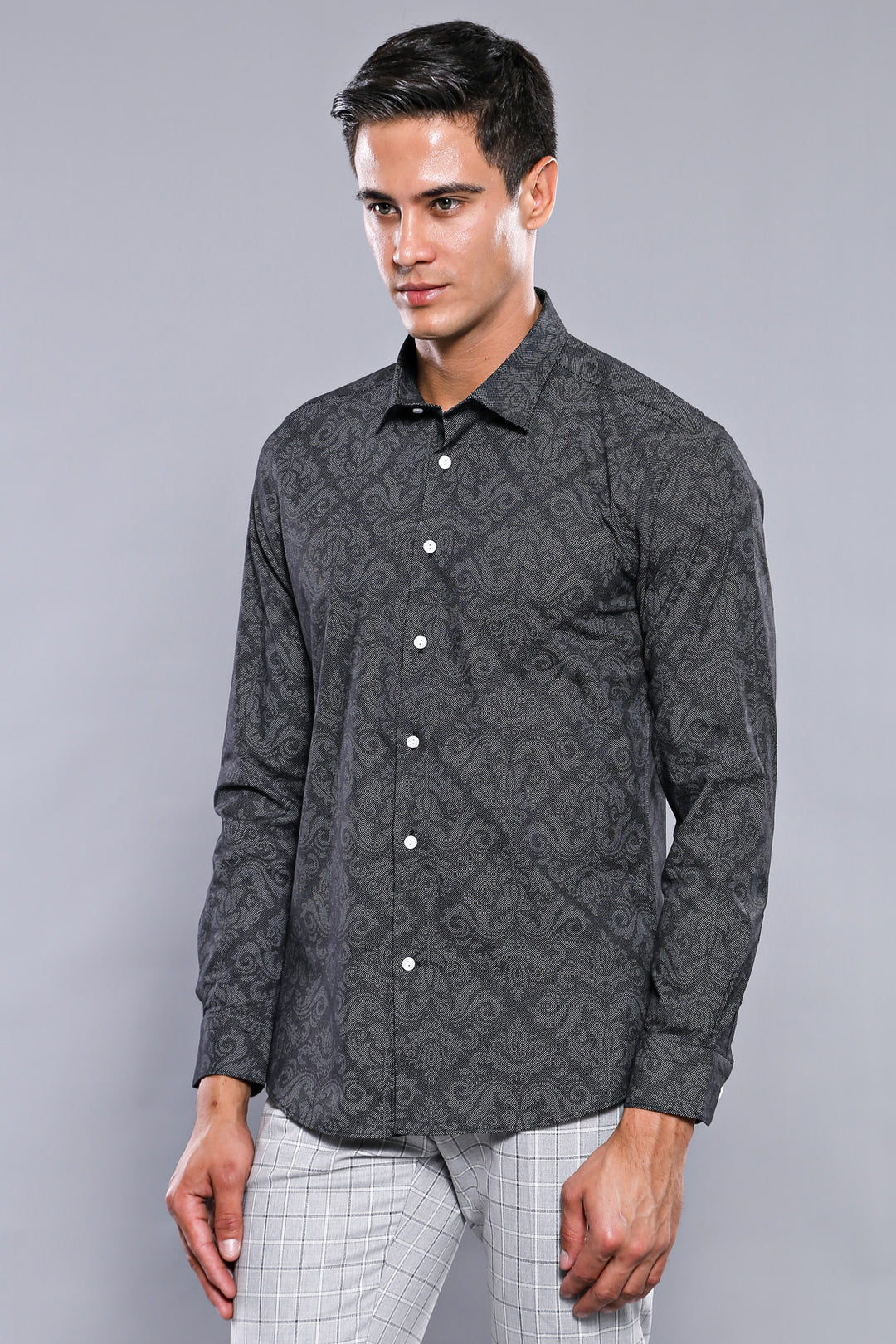 Patterned Smoked Long Sleeve Shirt | Wessi