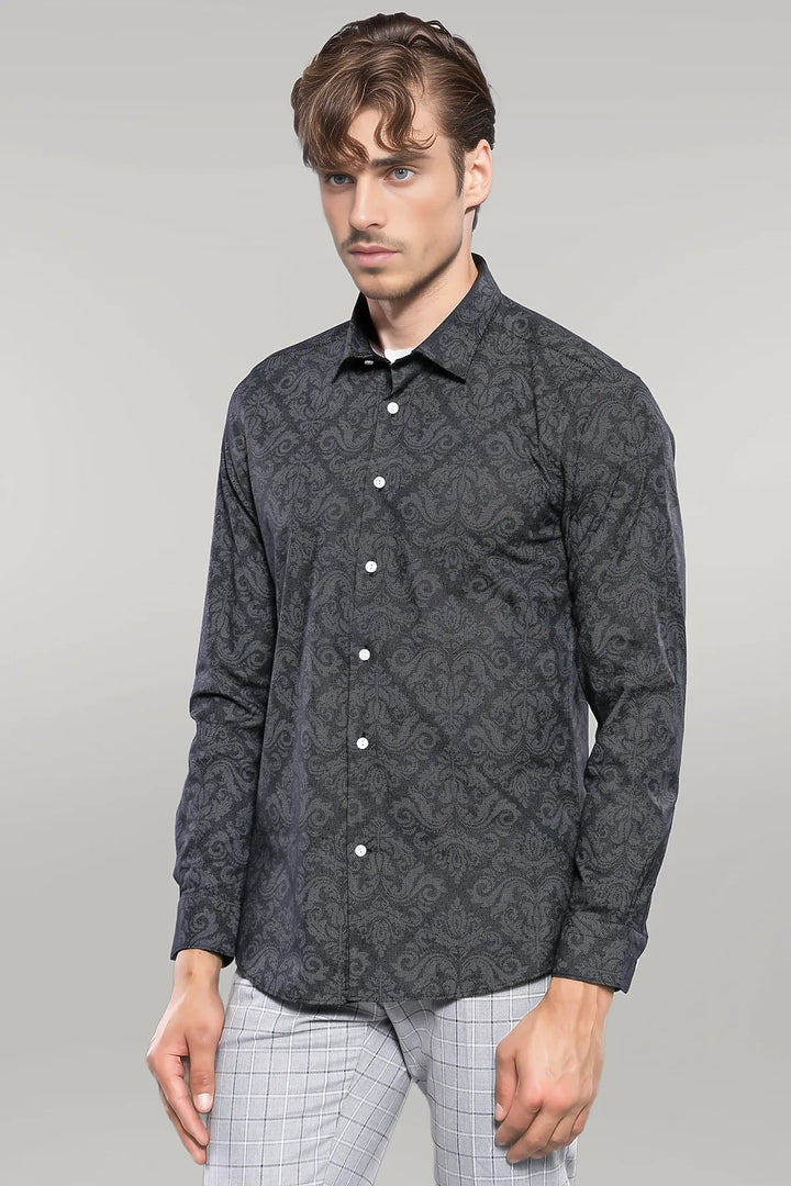 Patterned Smoked Long Sleeve Shirt | Wessi