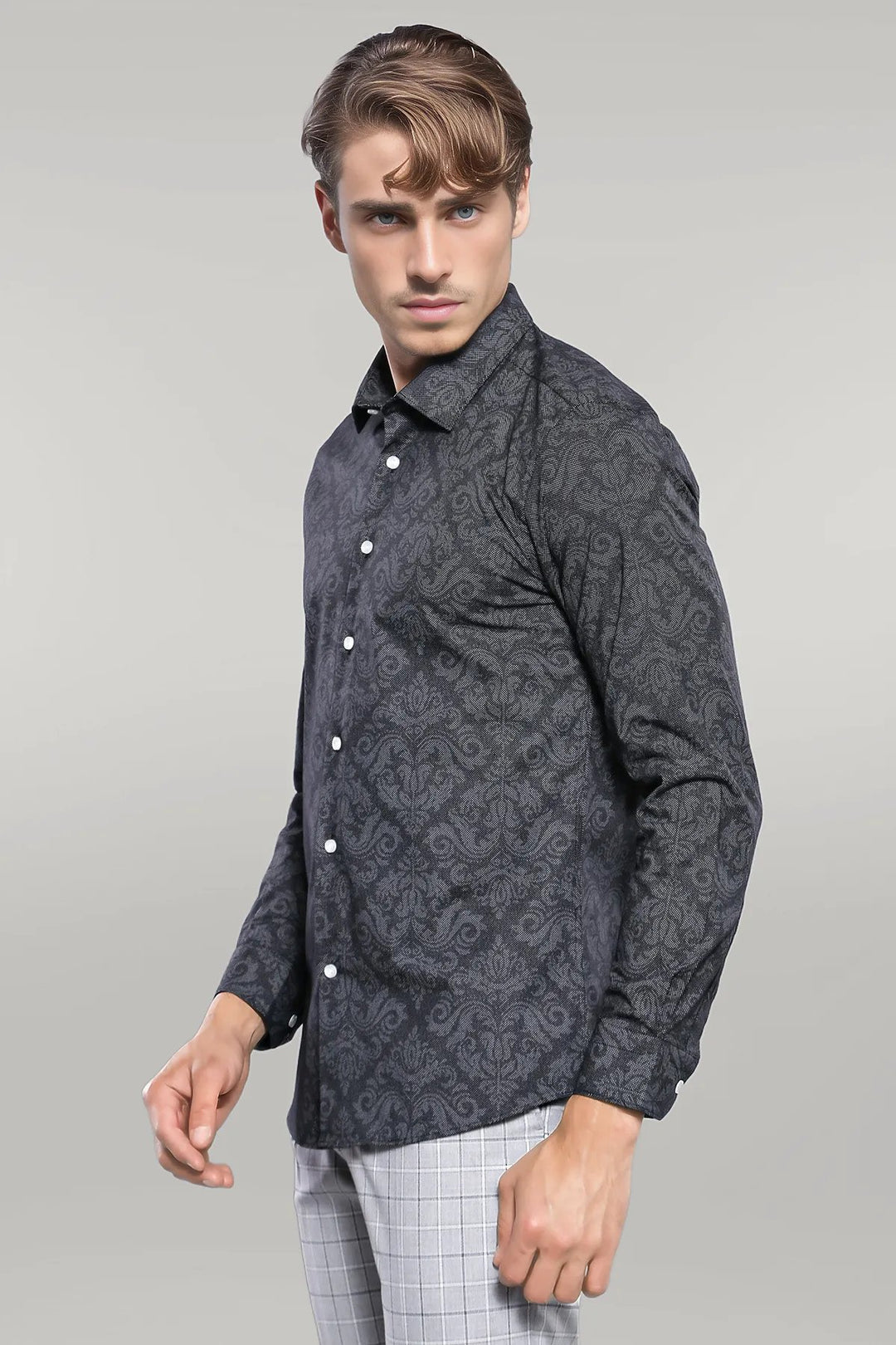 Patterned Smoked Long Sleeve Shirt | Wessi