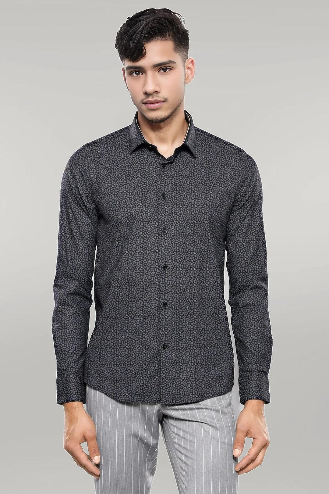 Patterned Black Long Sleeve Shirt | Wessi