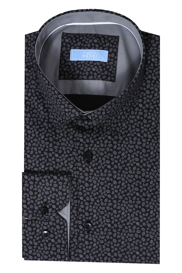 Patterned Black Long Sleeve Shirt | Wessi