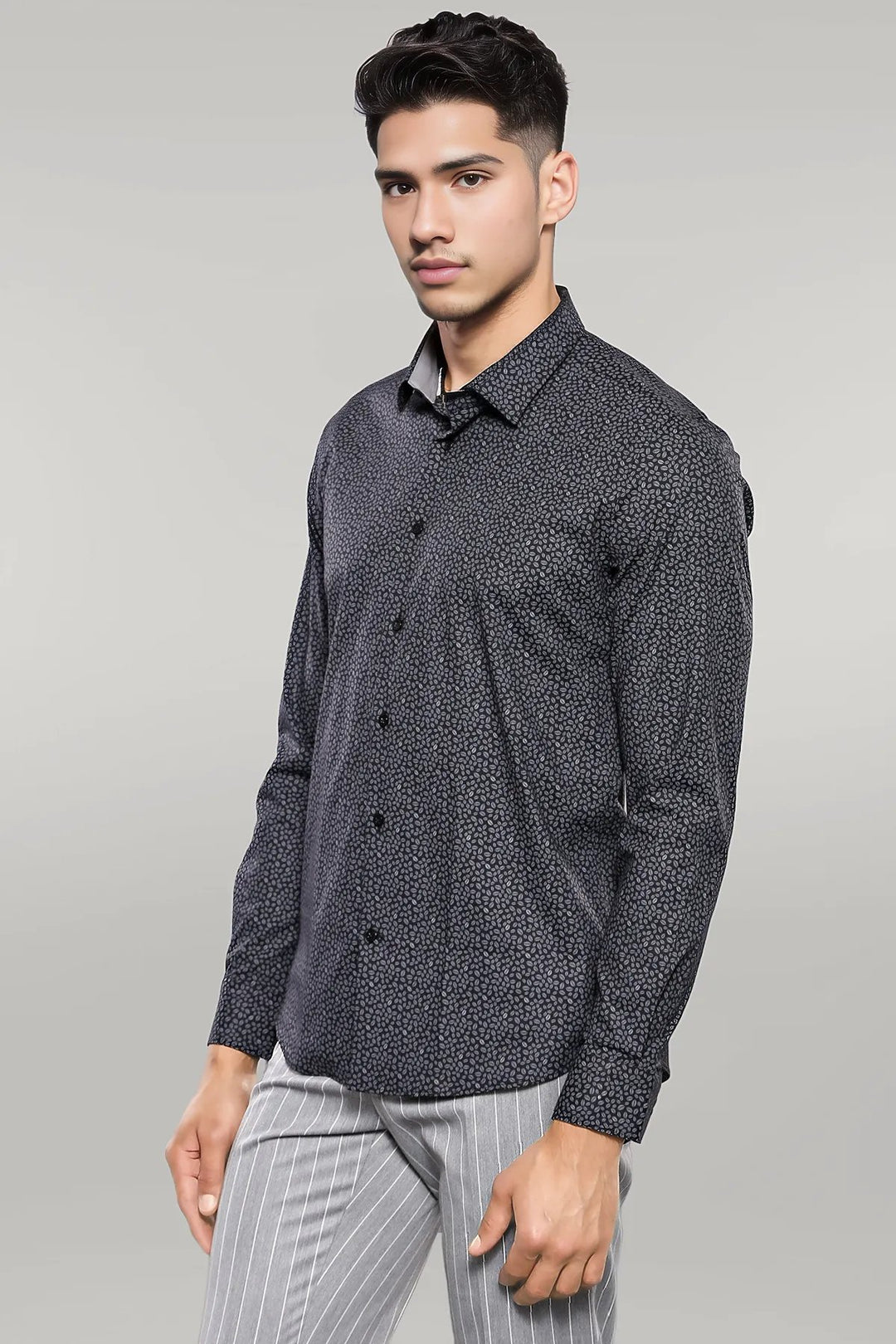 Patterned Black Long Sleeve Shirt | Wessi