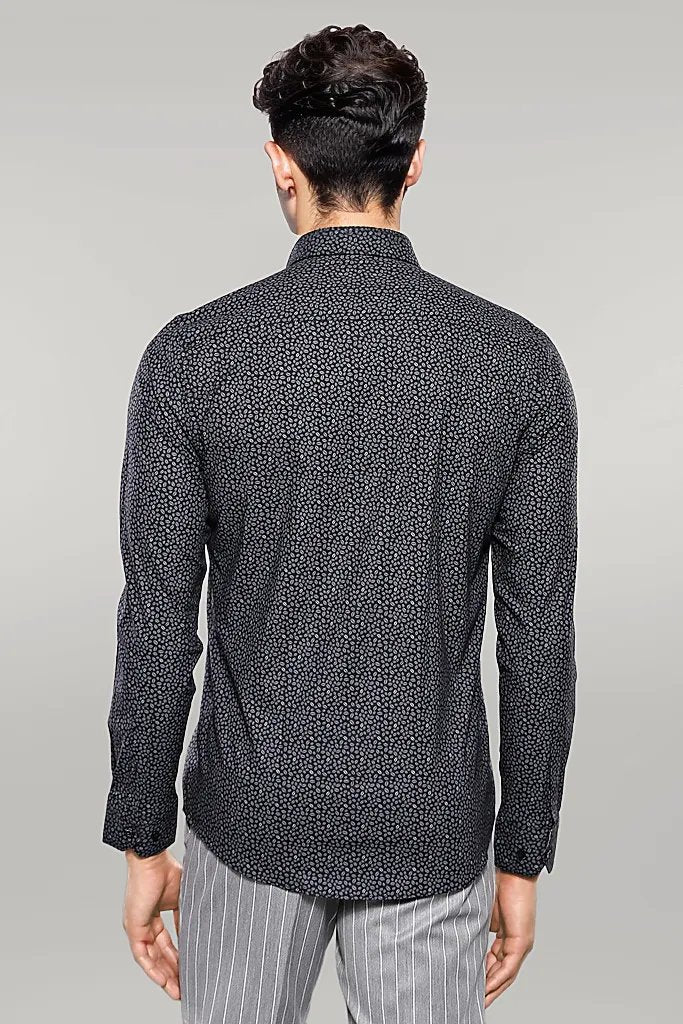 Patterned Black Long Sleeve Shirt | Wessi