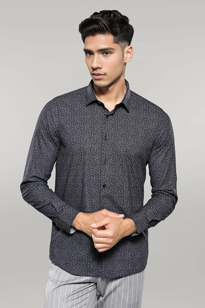 Patterned Black Long Sleeve Shirt | Wessi