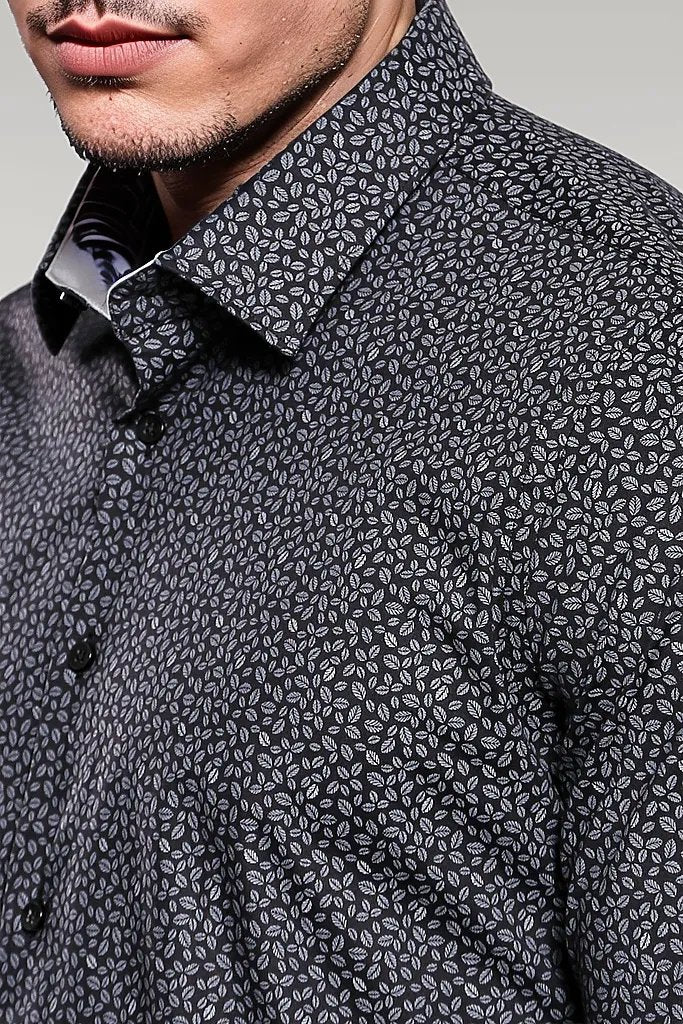 Patterned Black Long Sleeve Shirt | Wessi