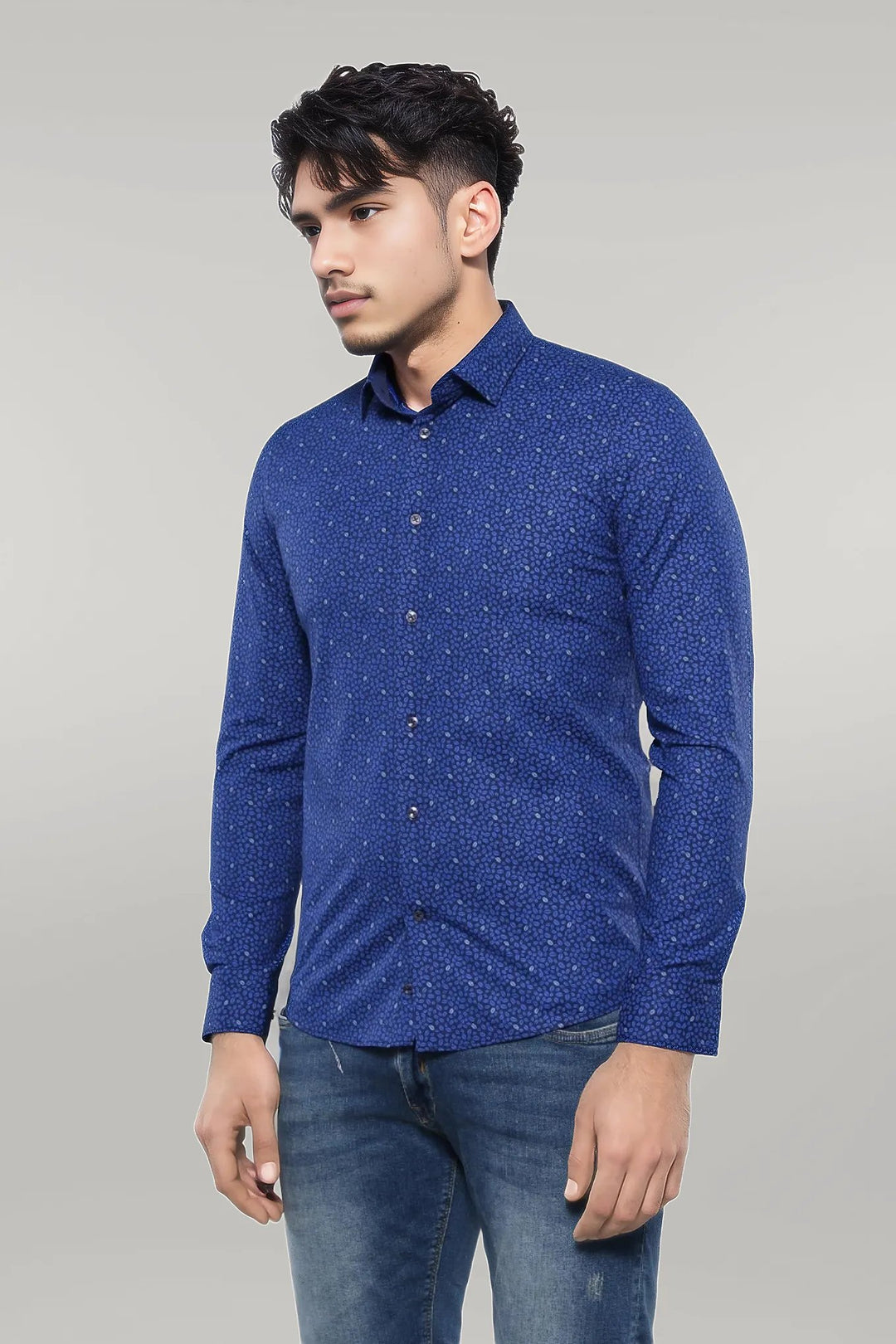 Patterned Blue Long Sleeve Shirt | Wessi