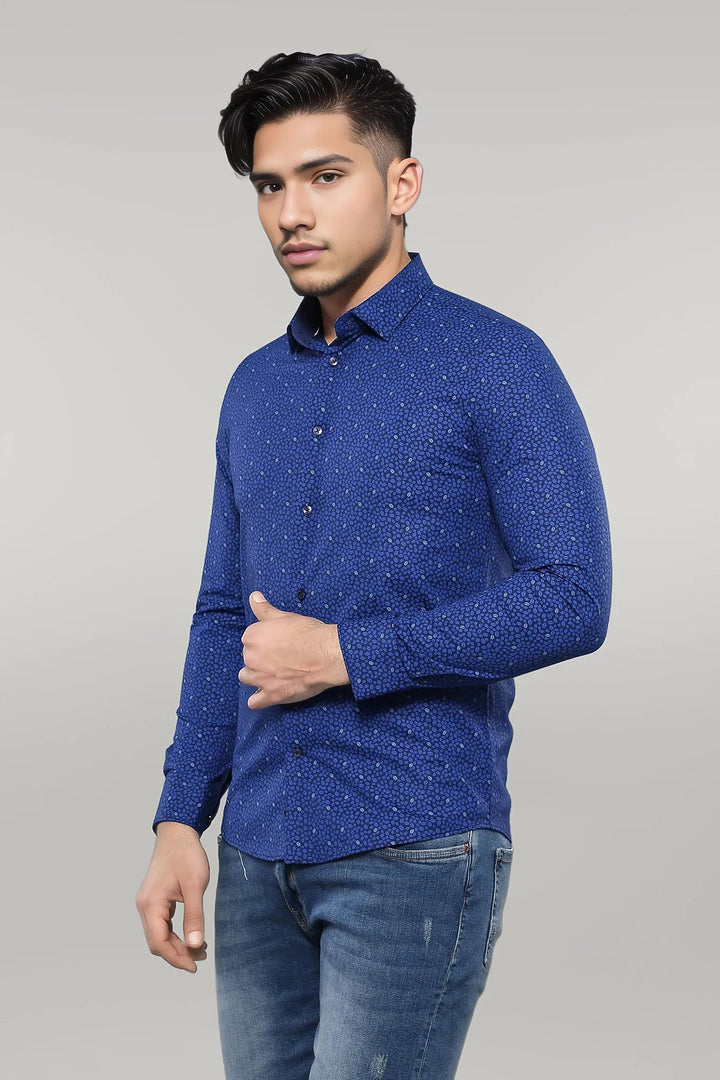 Patterned Blue Long Sleeve Shirt | Wessi