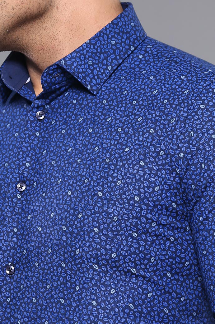 Patterned Blue Long Sleeve Shirt | Wessi