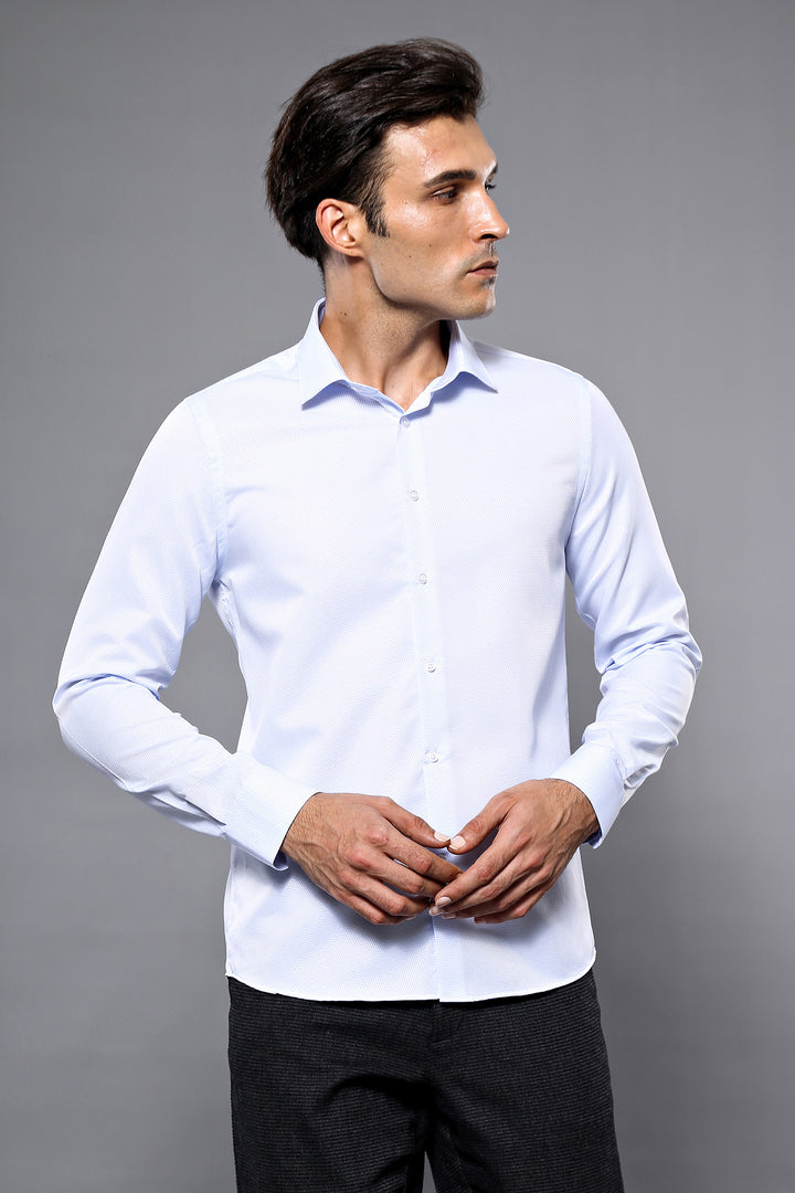 Patterned Casual Baby Blue Shirt | Wessi