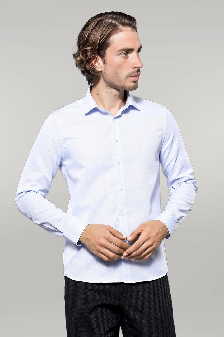 Patterned Casual Baby Blue Shirt | Wessi