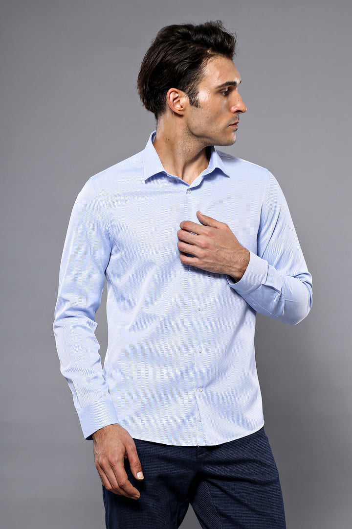 Camicia casual blu con motivo a pois | Wessi - Wessi