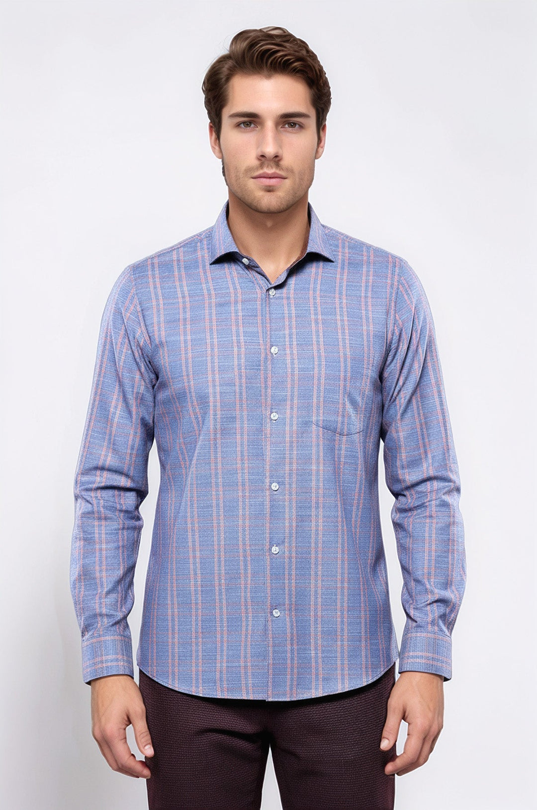 Chemise bleue à carreaux décontractée | Wess