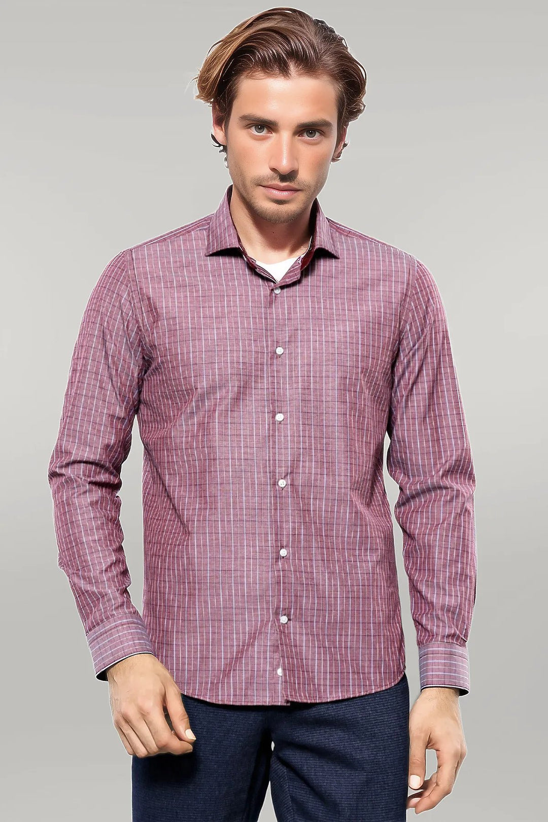 Slim-Fit Burgundy Plaid Shirt | Wessi