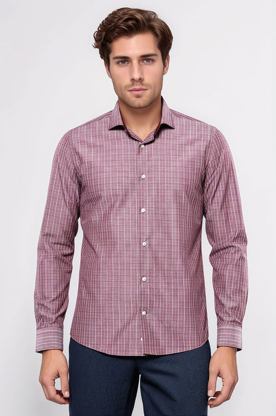 Camisa a cuadros burdeos de corte entallado | wess