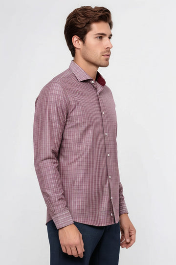Camisa a cuadros burdeos de corte entallado | wess
