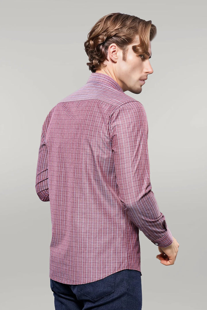 Slim-Fit Burgundy Plaid Shirt | Wessi