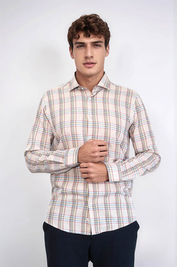 Beige Plaid Slim-Fit Shirt | Wessi - Wessi