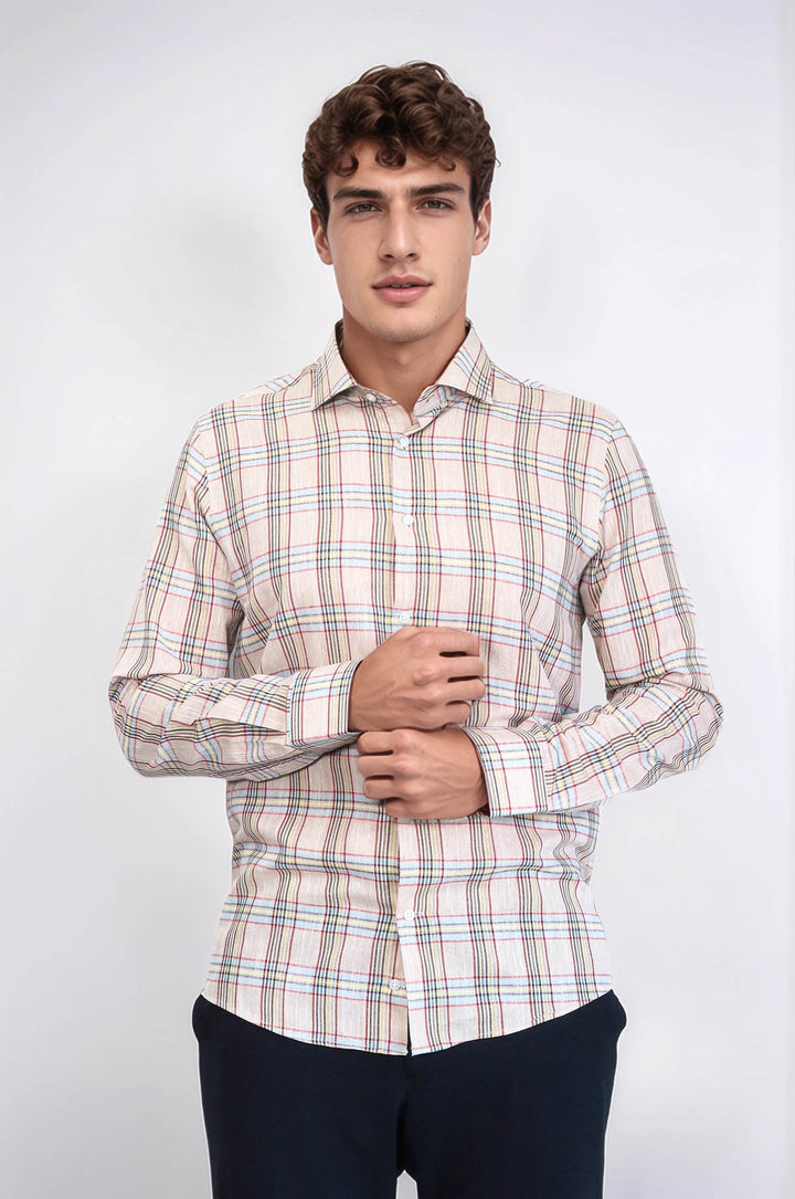 قميص بيج منقوش بقصّة Slim-Fit | ويسي - ويسي