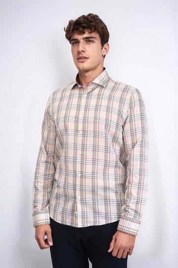 Beige Plaid Slim-Fit Shirt | Wessi - Wessi