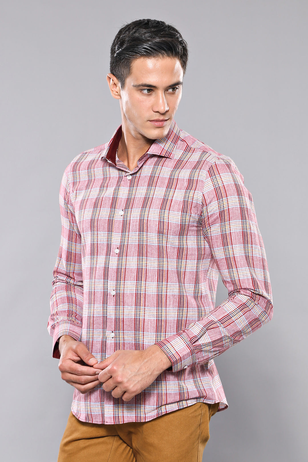 Burgundy Casual Plaid Shirt | Wessi